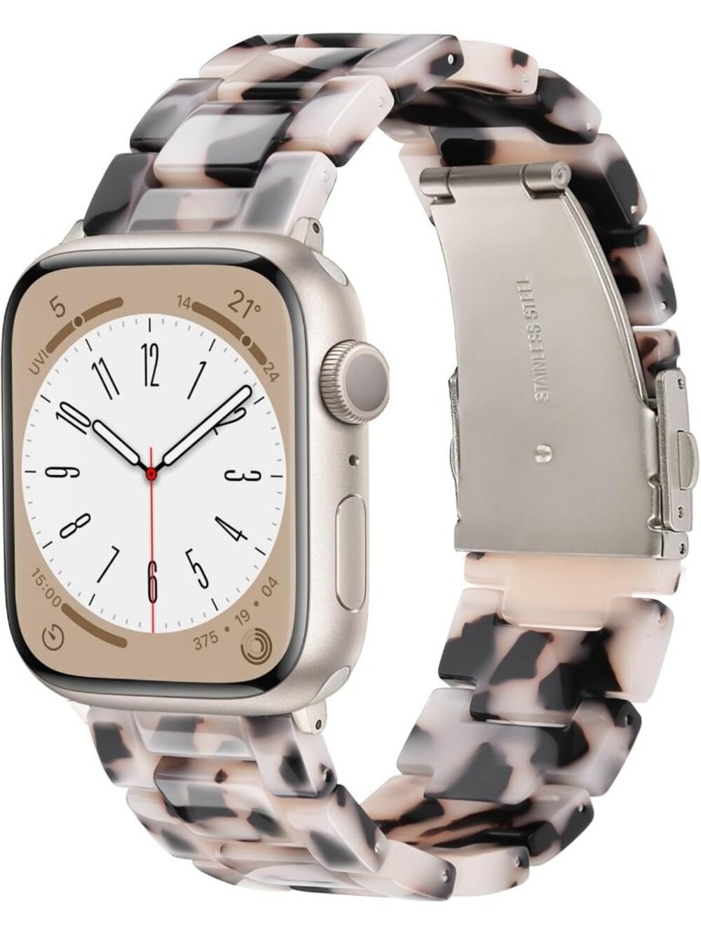 Women's Black Floral-Starlight Featherlight Resin Apple Band Lightweight Watch